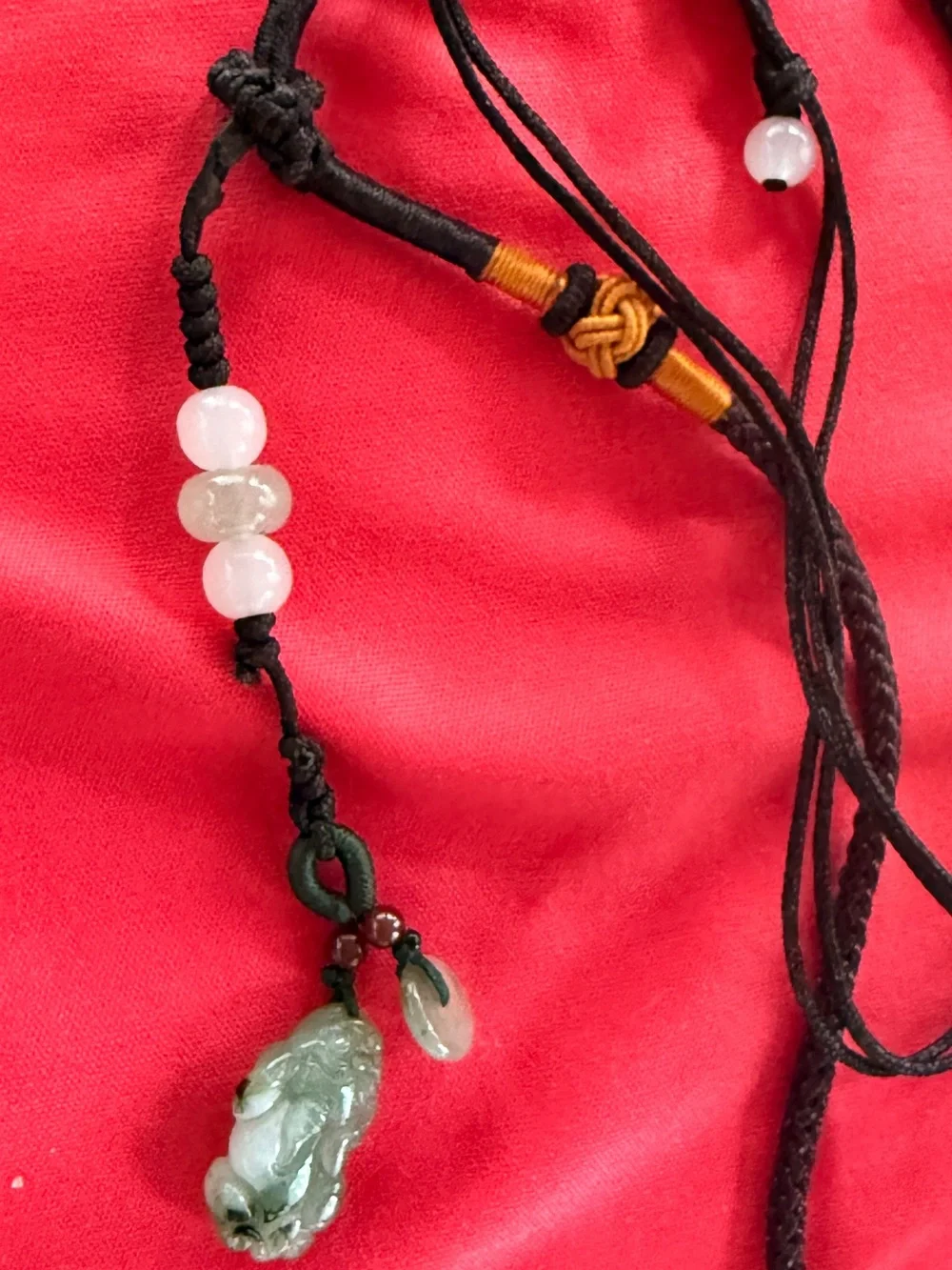 Hand-Carved Icy Jade Pendant Necklace in Green and Cream